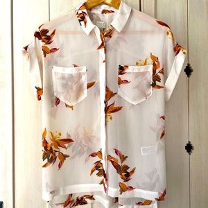 Sheer Hawaiian Beachy Button Down